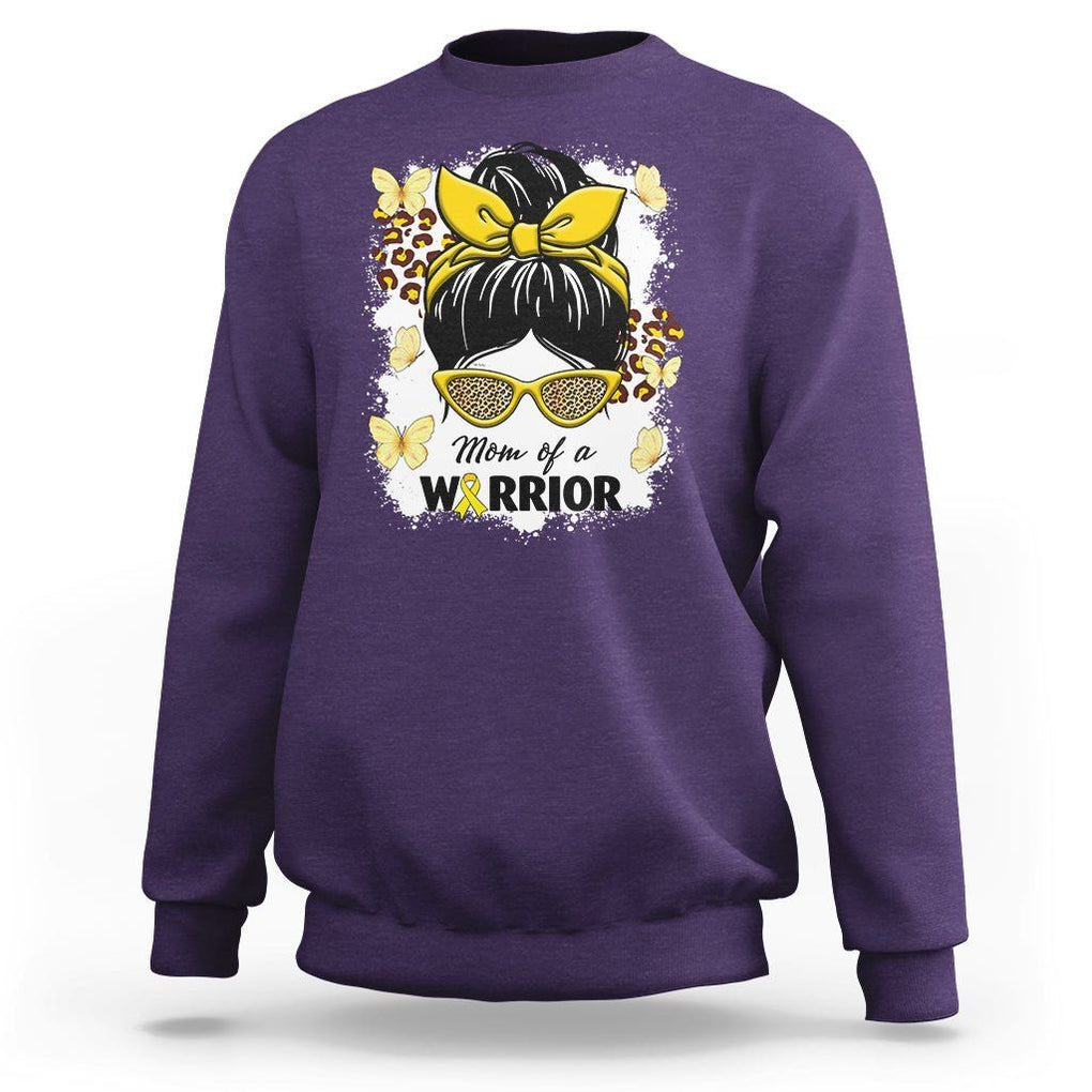 Childhood Cancer Awareness Sweatshirt Mom Of A Warrior Messy Bun Gold Ribbon Support Squad TS02 Purple Printyourwear