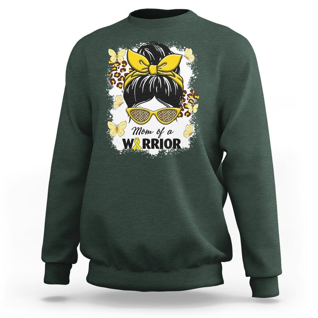 Childhood Cancer Awareness Sweatshirt Mom Of A Warrior Messy Bun Gold Ribbon Support Squad TS02 Dark Forest Green Printyourwear