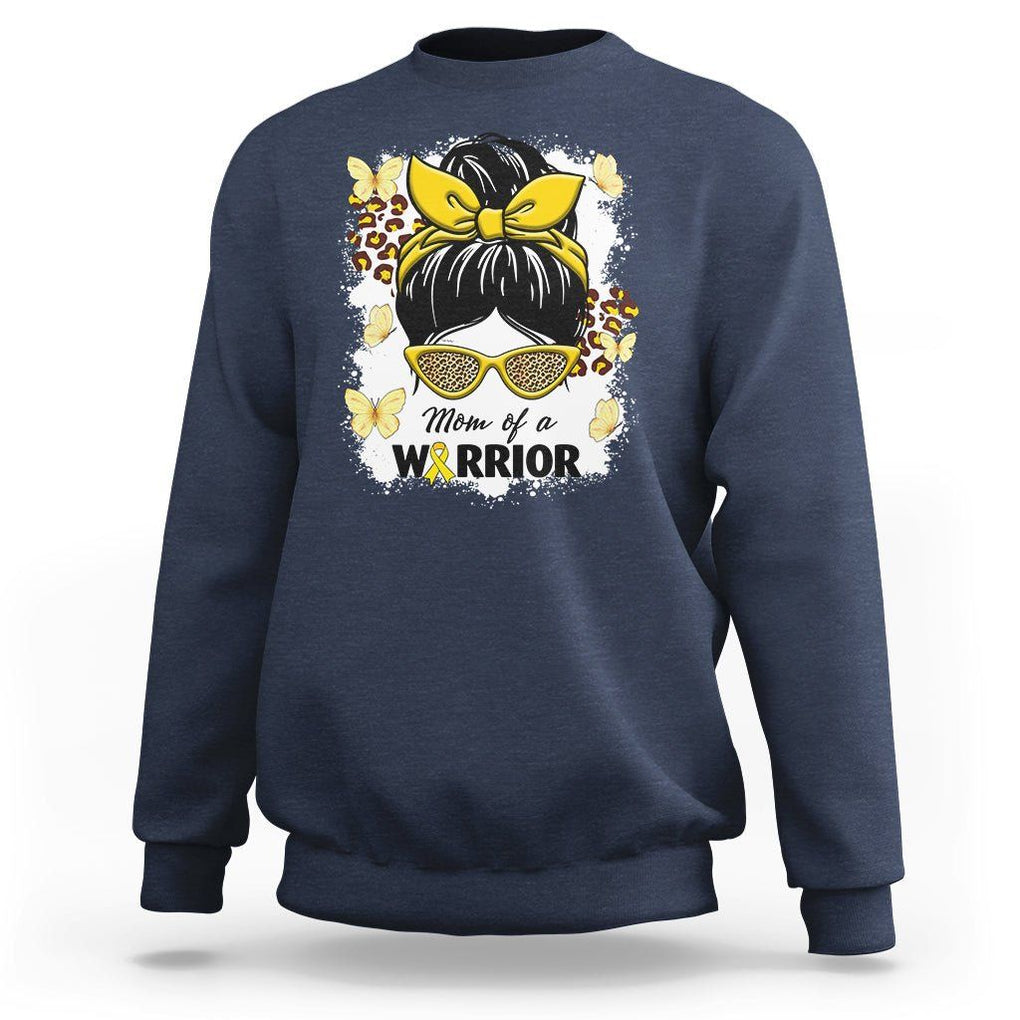 Childhood Cancer Awareness Sweatshirt Mom Of A Warrior Messy Bun Gold Ribbon Support Squad TS02 Navy Printyourwear