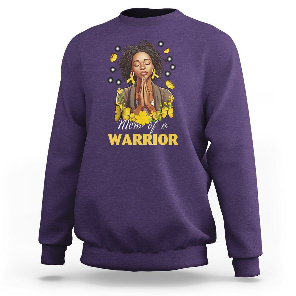 Childhood Cancer Awareness Sweatshirt Mom Of A Warrior Messy Bun Melanin Gold Ribbon Support Squad TS02 Purple Printyourwear