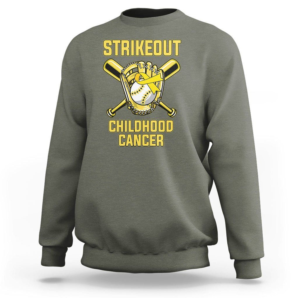 Childhood Cancer Awareness Sweatshirt Strikeout Childhood Cancer Baseball Support Pediatric Cancer TS02 Military Green Printyourwear