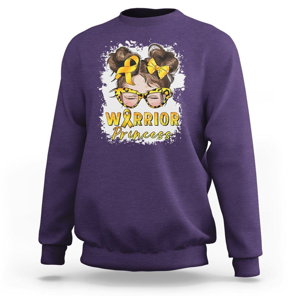 Childhood Cancer Awareness Sweatshirt Warrior Princess Gold Ribbon Messy Bun Girl TS02 Purple Printyourwear