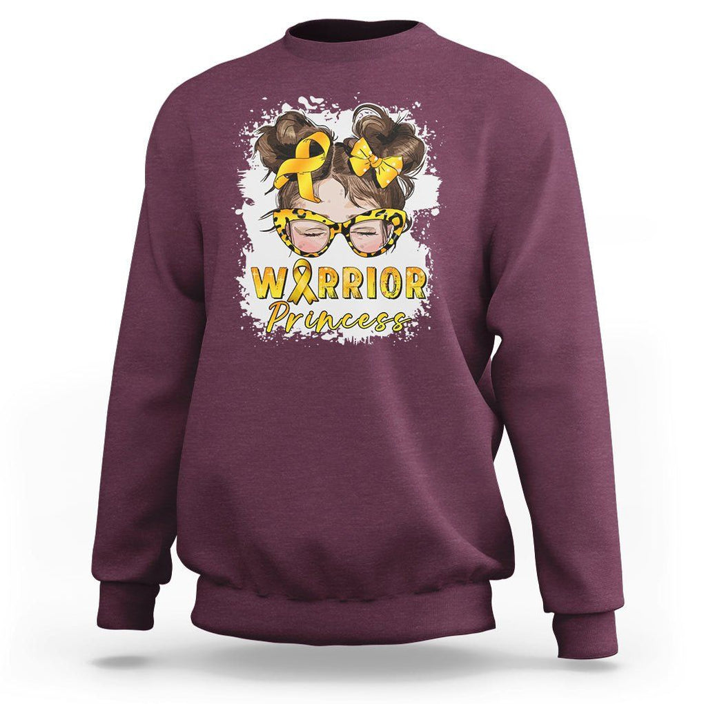 Childhood Cancer Awareness Sweatshirt Warrior Princess Gold Ribbon Messy Bun Girl TS02 Maroon Printyourwear