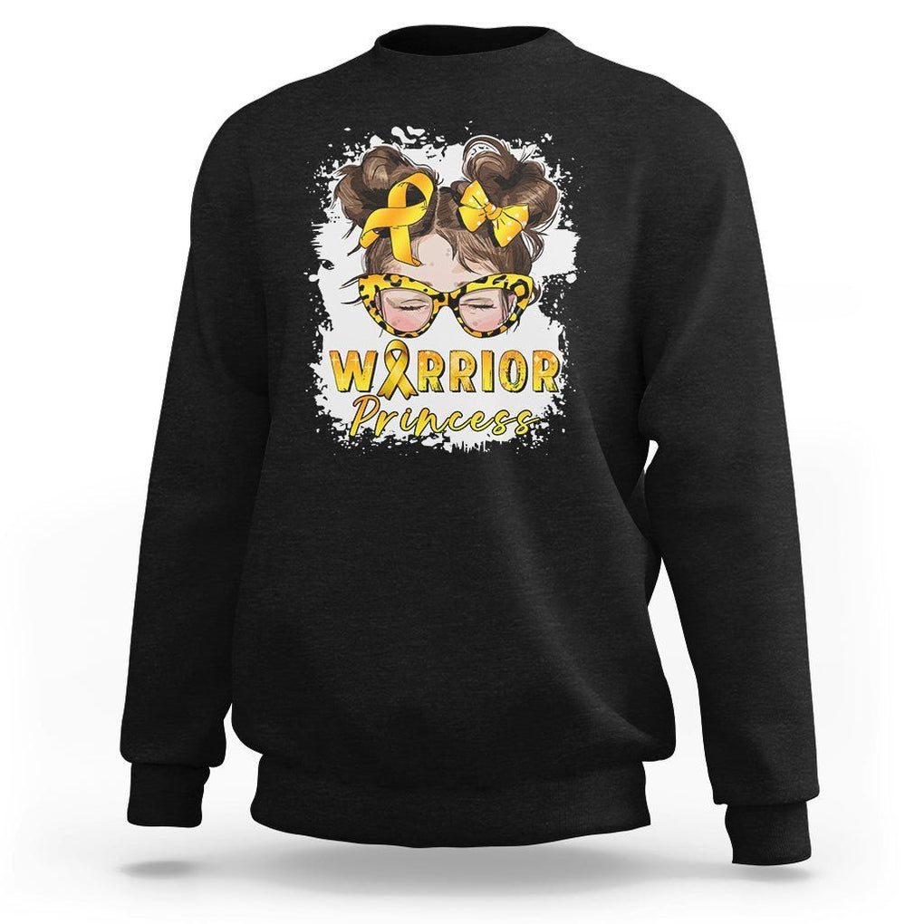 Childhood Cancer Awareness Sweatshirt Warrior Princess Gold Ribbon Messy Bun Girl TS02 Black Printyourwear