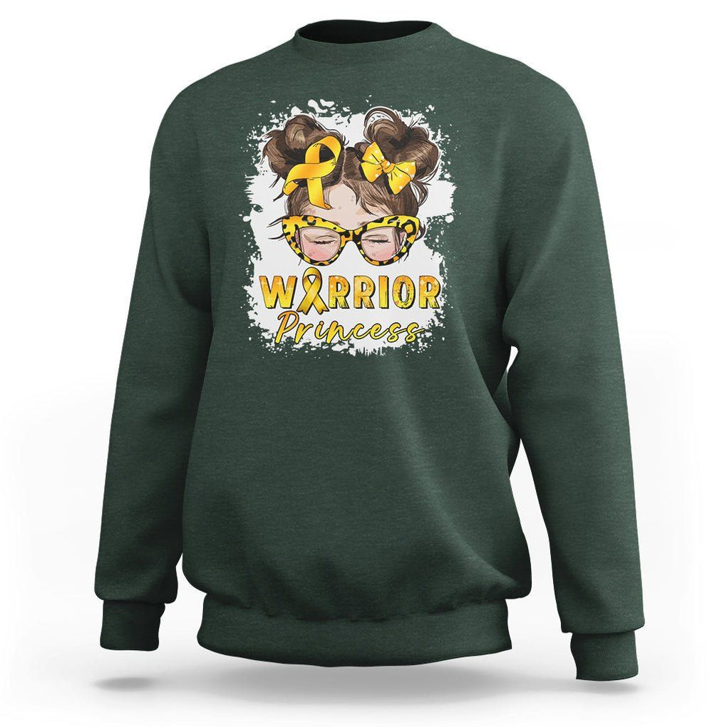 Childhood Cancer Awareness Sweatshirt Warrior Princess Gold Ribbon Messy Bun Girl TS02 Dark Forest Green Printyourwear