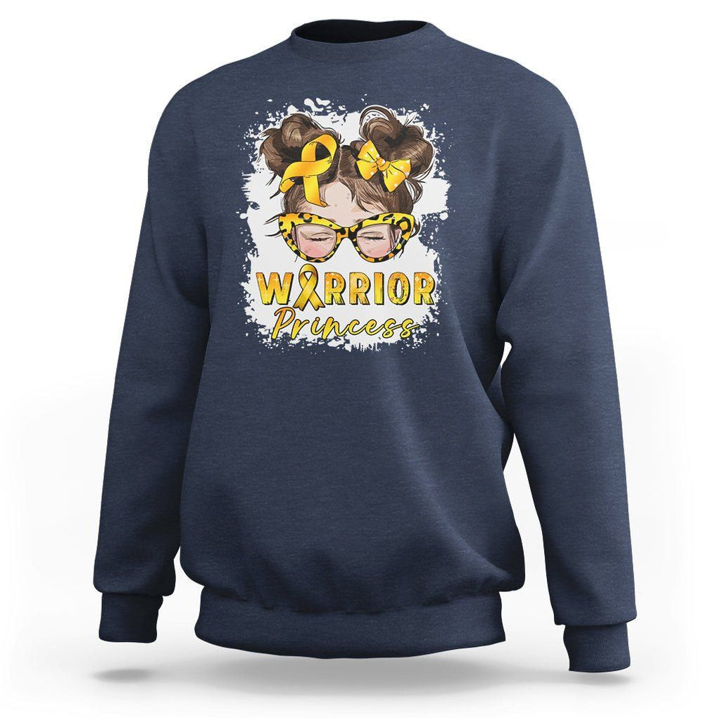 Childhood Cancer Awareness Sweatshirt Warrior Princess Gold Ribbon Messy Bun Girl TS02 Navy Printyourwear