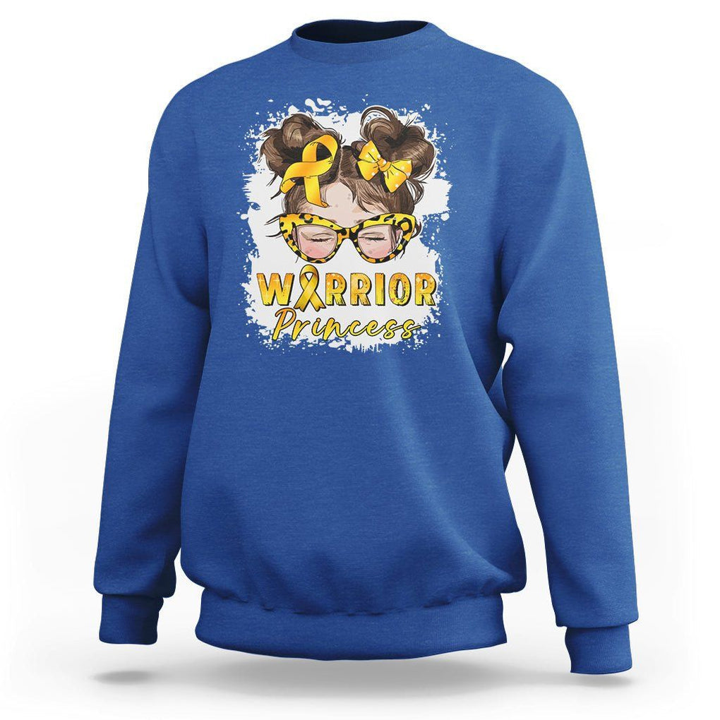 Childhood Cancer Awareness Sweatshirt Warrior Princess Gold Ribbon Messy Bun Girl TS02 Royal Blue Printyourwear