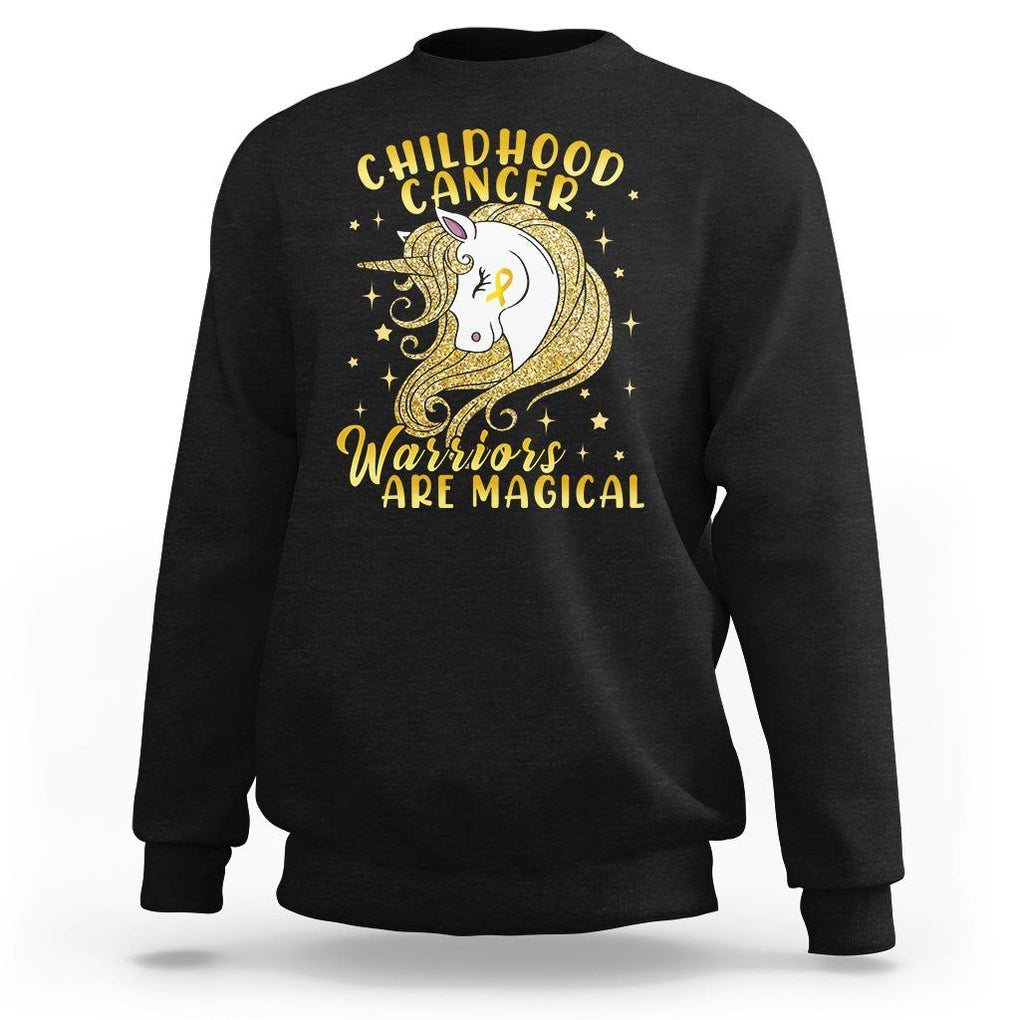 Childhood Cancer Awareness Sweatshirt Warriors Are Magical Unicorn Gold Ribbon TS02 Black Printyourwear