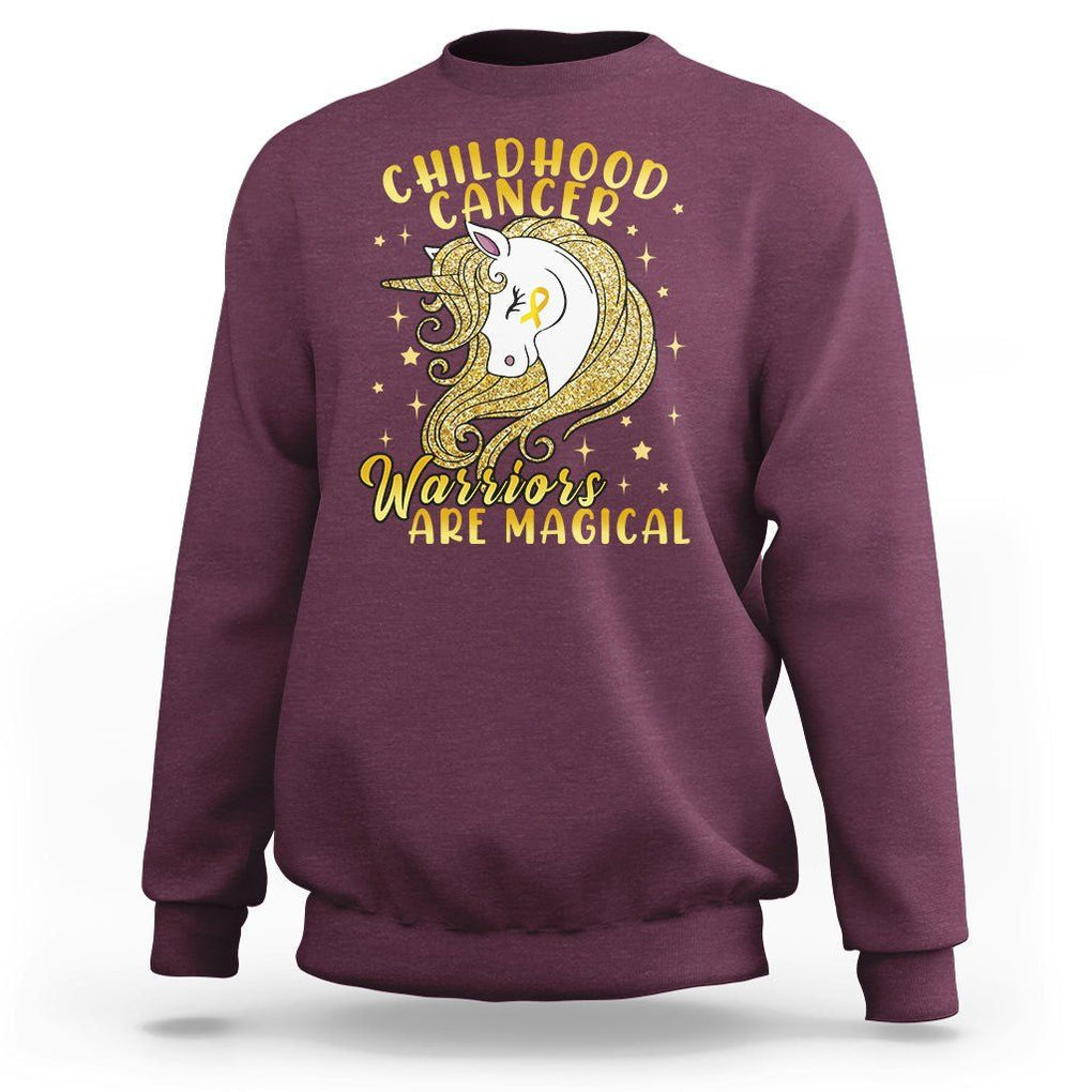 Childhood Cancer Awareness Sweatshirt Warriors Are Magical Unicorn Gold Ribbon TS02 Maroon Printyourwear