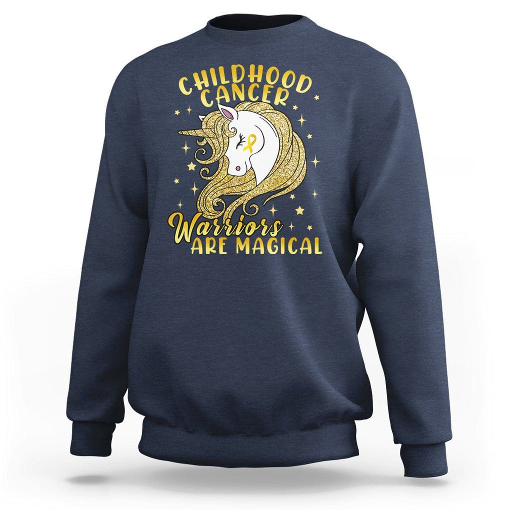 Childhood Cancer Awareness Sweatshirt Warriors Are Magical Unicorn Gold Ribbon TS02 Navy Printyourwear