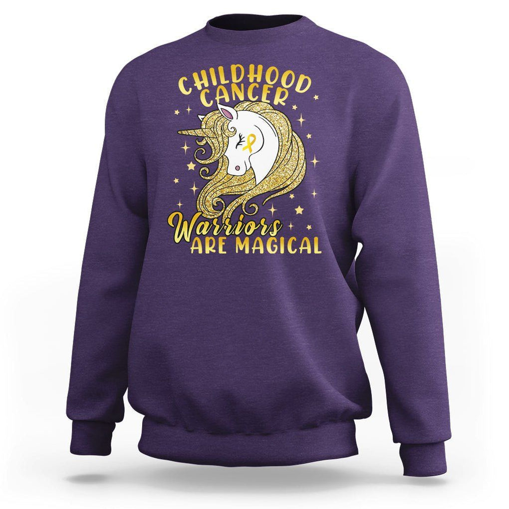 Childhood Cancer Awareness Sweatshirt Warriors Are Magical Unicorn Gold Ribbon TS02 Purple Printyourwear