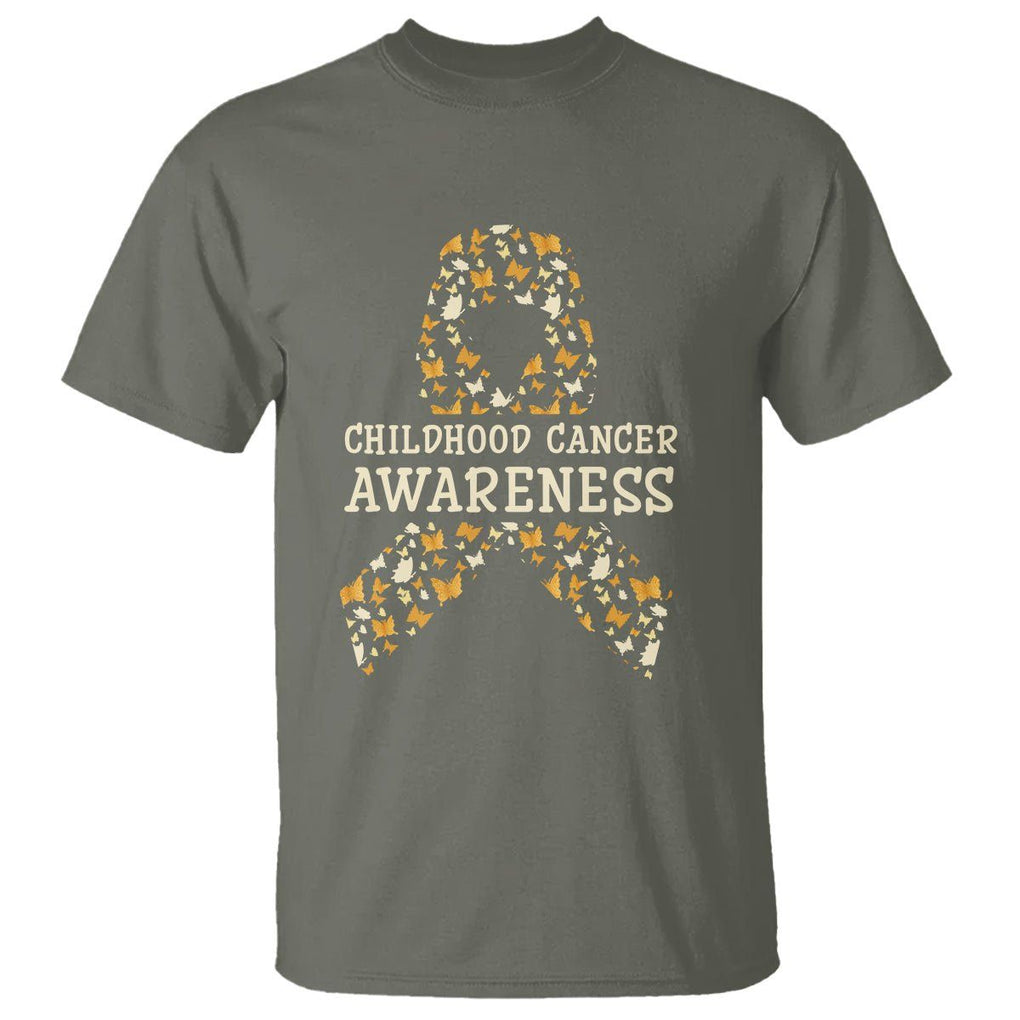 Childhood Cancer Awareness T Shirt Butterfly Gold Ribbon Support Raise TS02 Military Green Printyourwear
