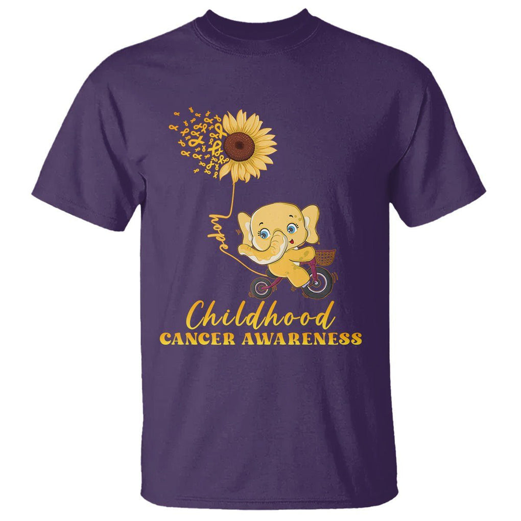 Childhood Cancer Awareness T Shirt Elephant Sunflower Gold Ribbon TS02 Purple Printyourwear