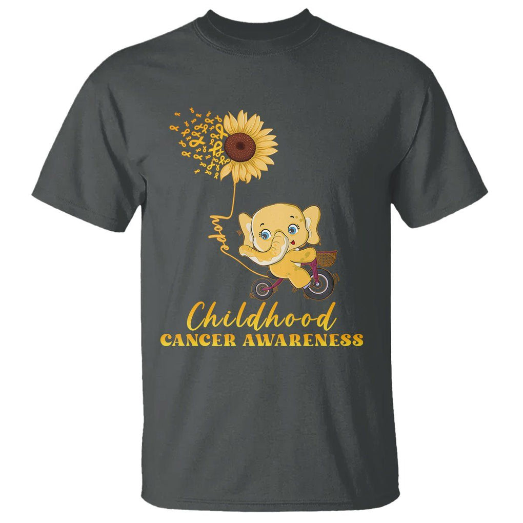 Childhood Cancer Awareness T Shirt Elephant Sunflower Gold Ribbon TS02 Dark Heather Printyourwear