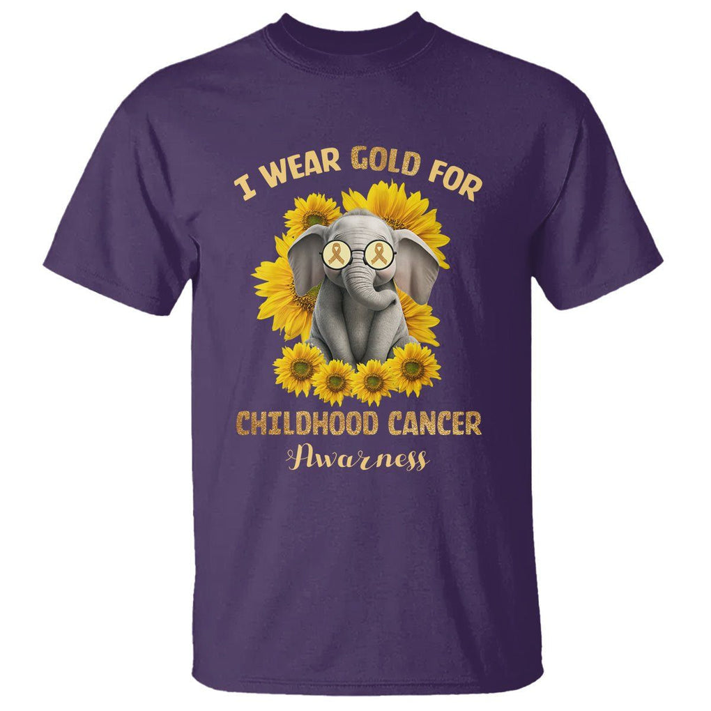 Childhood Cancer Awareness T Shirt Flowers Elephant I Wear Gold For TS02 Purple Printyourwear