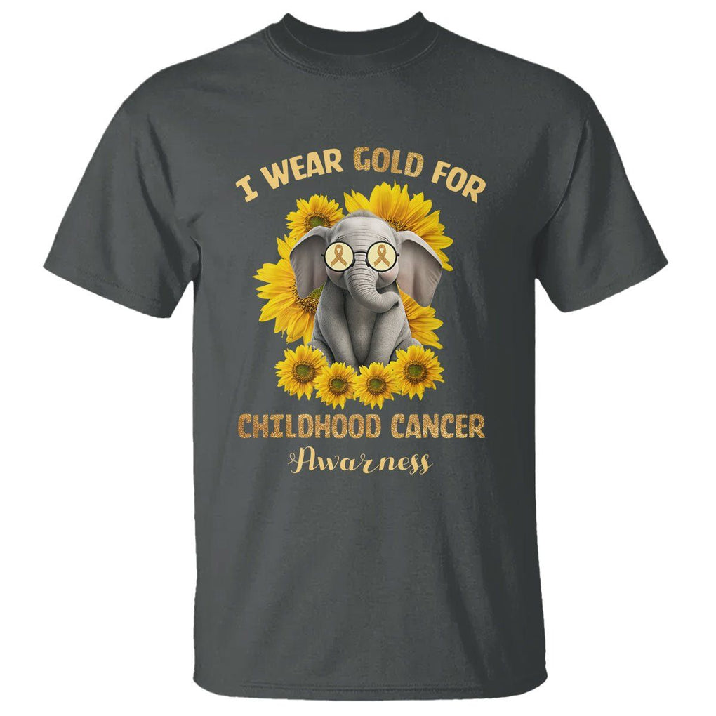 Childhood Cancer Awareness T Shirt Flowers Elephant I Wear Gold For TS02 Dark Heather Printyourwear