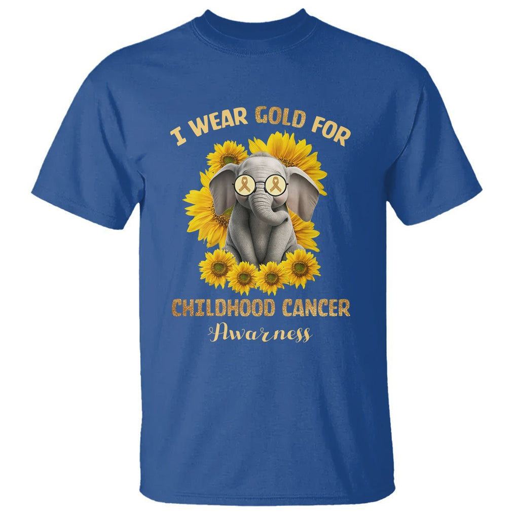Childhood Cancer Awareness T Shirt Flowers Elephant I Wear Gold For TS02 Royal Blue Printyourwear