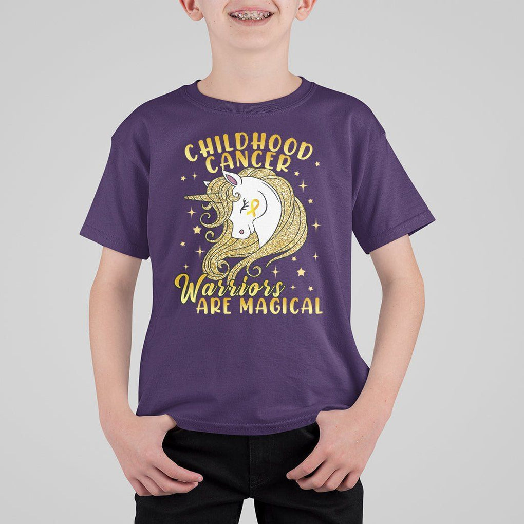 Childhood Cancer Awareness T Shirt For Kid Warriors Are Magical Unicorn Gold Ribbon TS02 Purple Print Your Wear