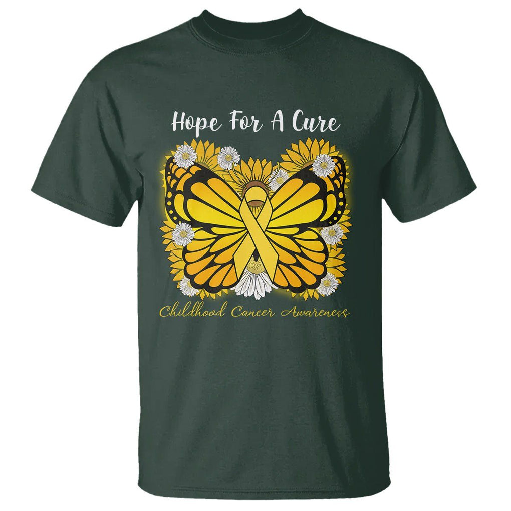 Childhood Cancer Awareness T Shirt Hope For A Cure Butterfly Flower TS02 Dark Forest Green Printyourwear