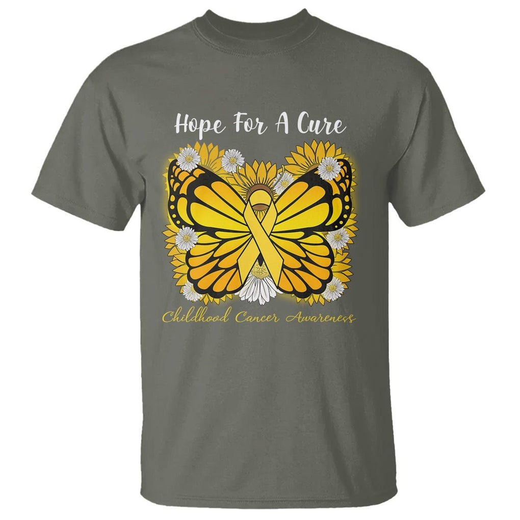 Childhood Cancer Awareness T Shirt Hope For A Cure Butterfly Flower TS02 Military Green Printyourwear
