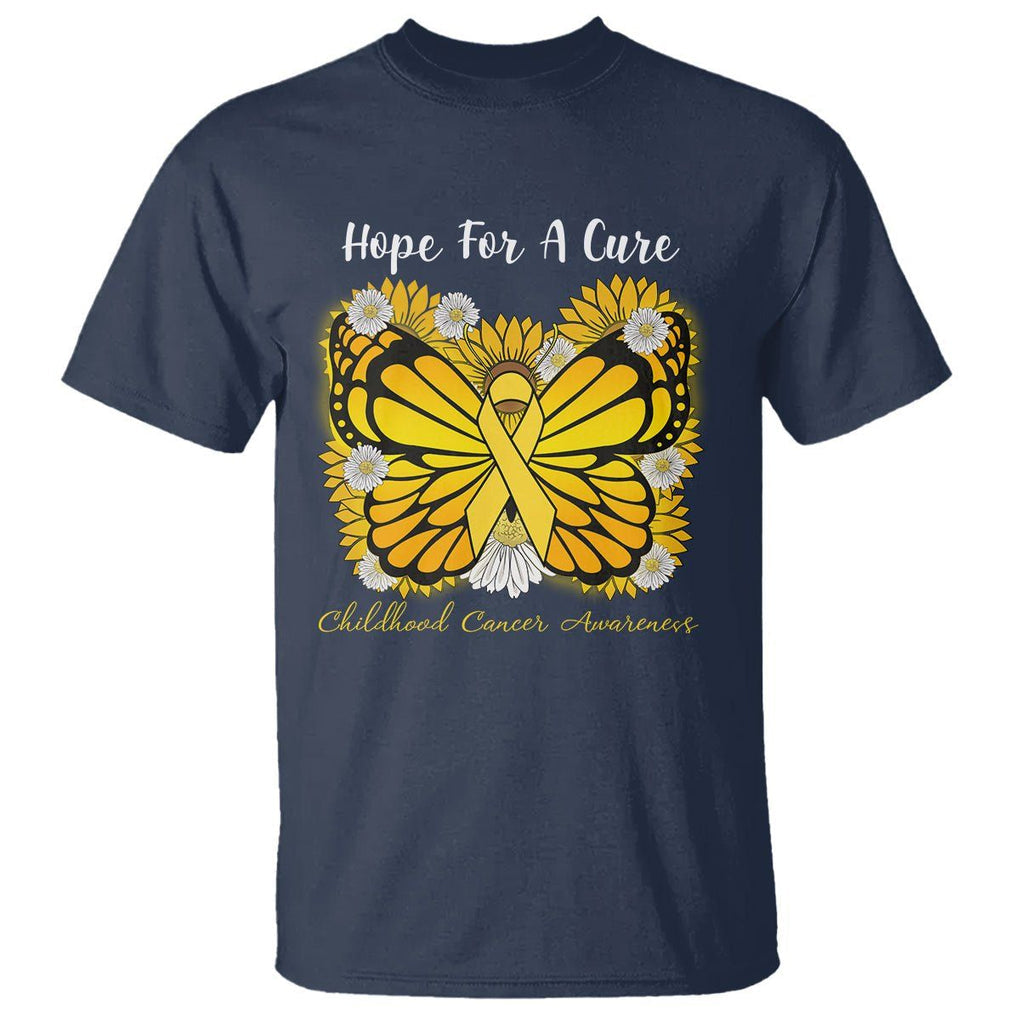 Childhood Cancer Awareness T Shirt Hope For A Cure Butterfly Flower TS02 Navy Printyourwear