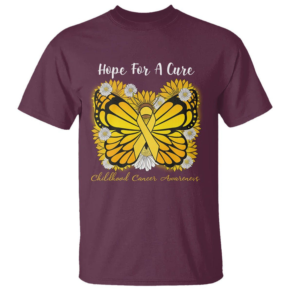 Childhood Cancer Awareness T Shirt Hope For A Cure Butterfly Flower TS02 Maroon Printyourwear