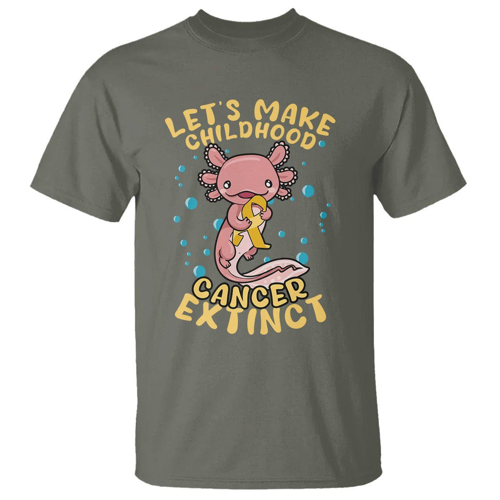 Childhood Cancer Awareness T Shirt Make Extinct Axolotl Pediatric Cancer TS02 Military Green Printyourwear