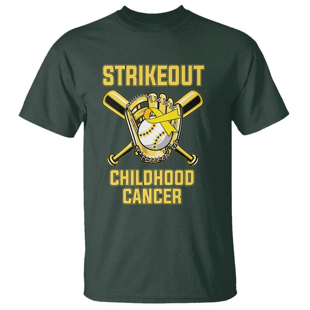 Childhood Cancer Awareness T Shirt Strikeout Childhood Cancer Baseball Support Pediatric Cancer TS02 Dark Forest Green Printyourwear