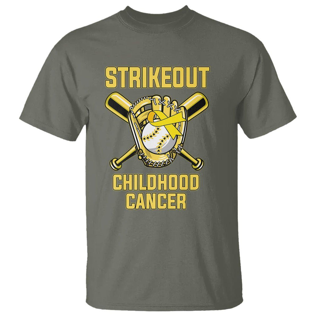 Childhood Cancer Awareness T Shirt Strikeout Childhood Cancer Baseball Support Pediatric Cancer TS02 Military Green Printyourwear