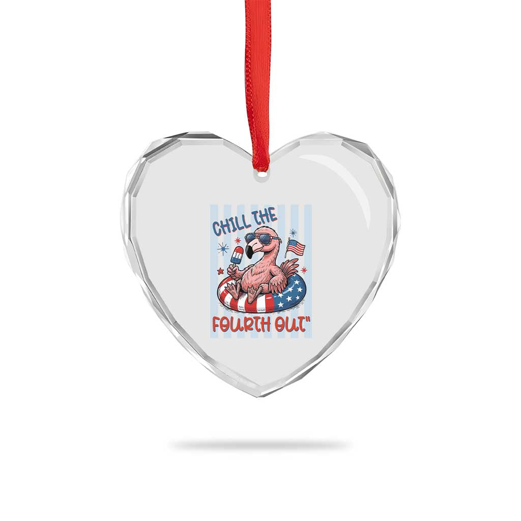Chill The Fourth Out Heart Crystal Glass Ornament Flamerica Flamingo 4th Of July