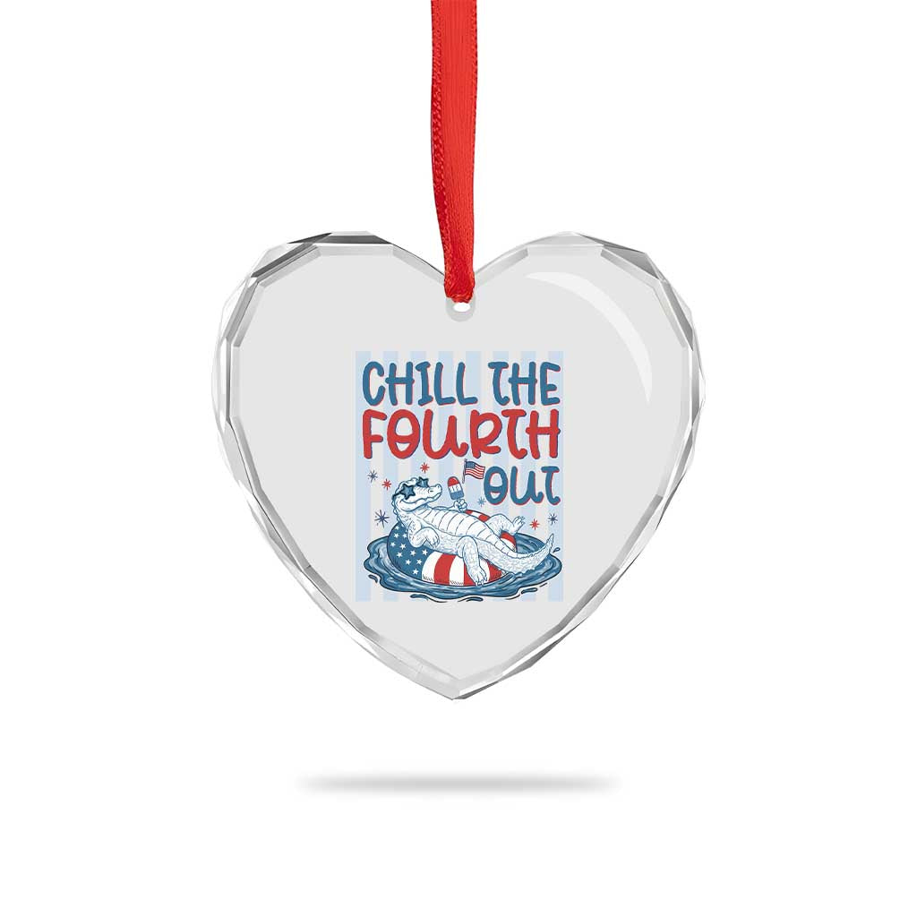 Chill The Fourth Out Heart Crystal Glass Ornament Funny Alligator 4th Of July TS14 Print Your Wear