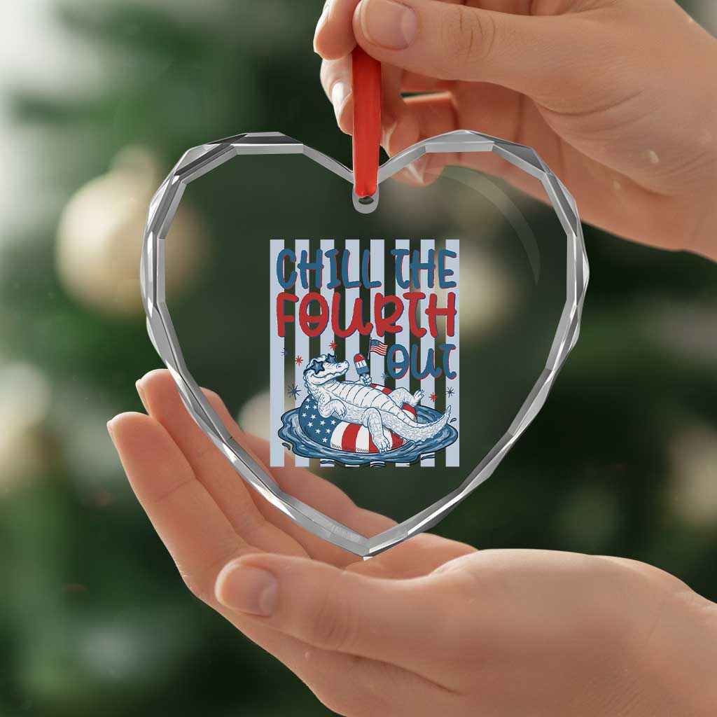 Chill The Fourth Out Heart Crystal Glass Ornament Funny Alligator 4th Of July TS14 Print Your Wear