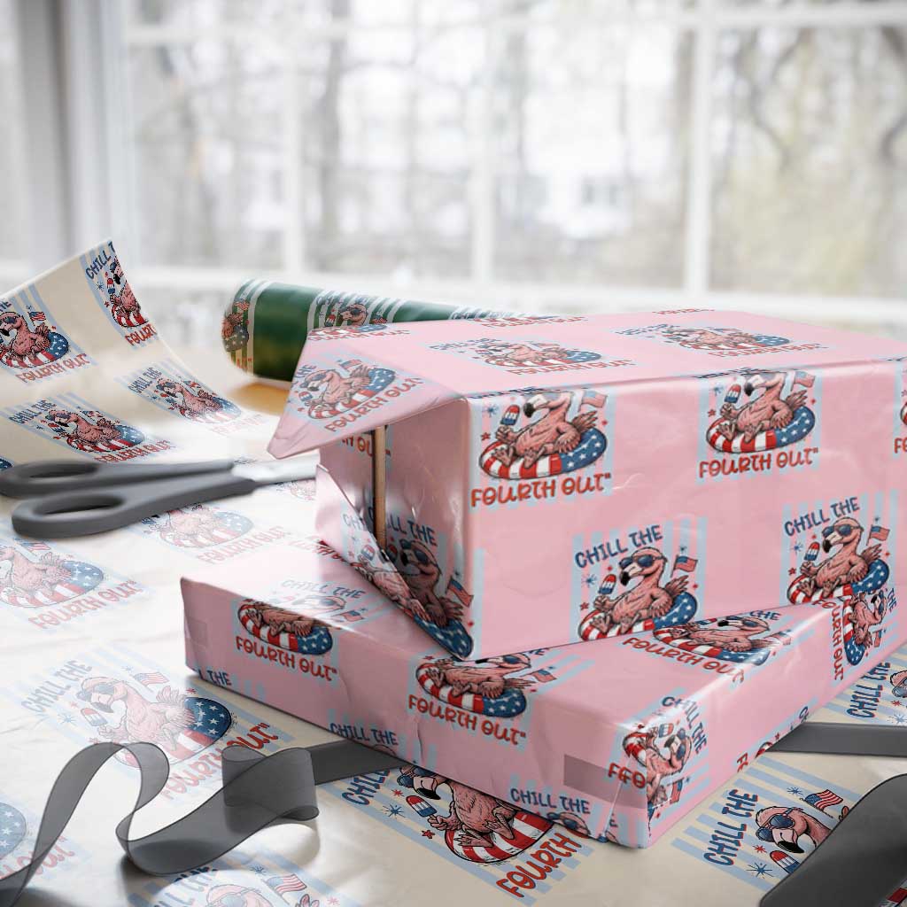 Chill The Fourth Out Wrapping Paper Roll Flamerica Flamingo 4th Of July