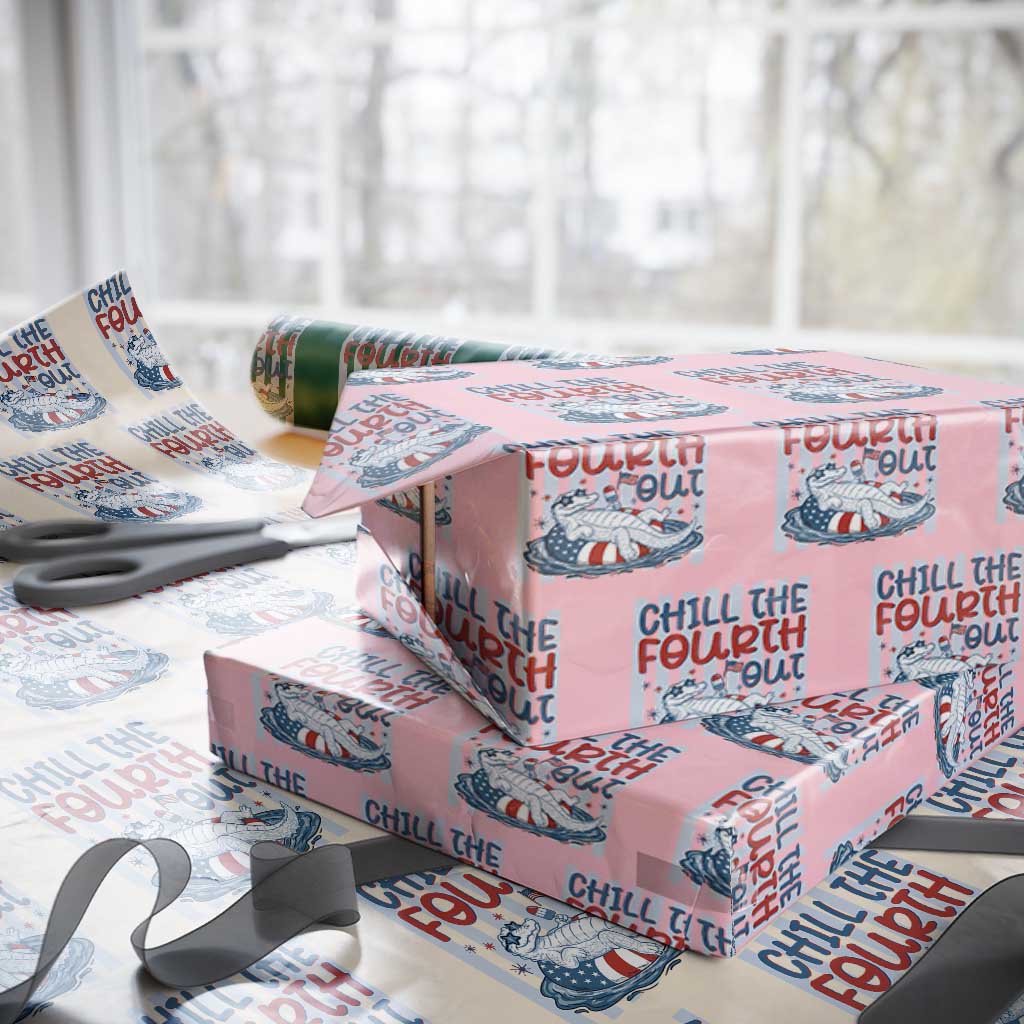 Chill The Fourth Out Wrapping Paper Roll Funny Alligator 4th Of July TS14 Light Pink Print Your Wear