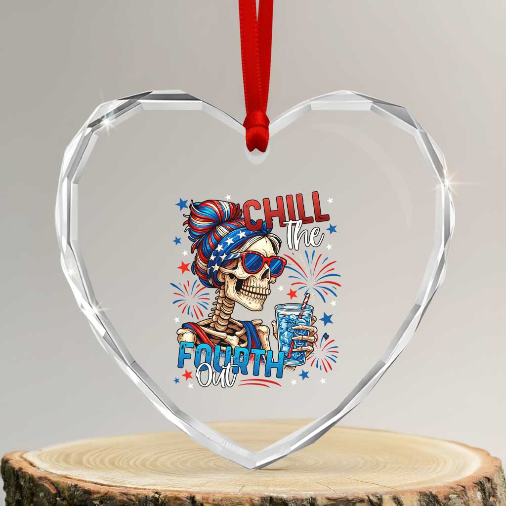 Chill the Fourth Out Skeleton Heart Crystal Glass Ornament Funny Patriotic 4th of July Fireworks Party TS02 Transparent Glass 3'' Heart Print Your Wear