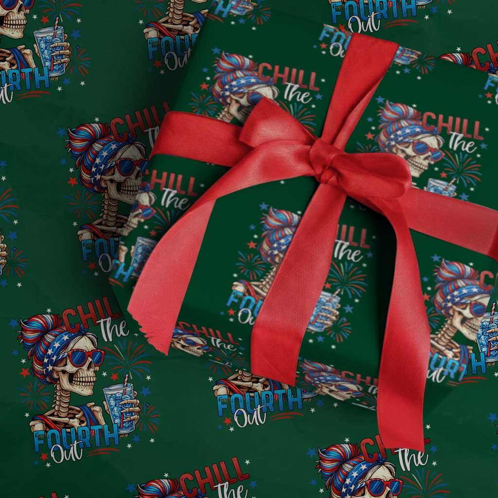 Chill the Fourth Out Skeleton Wrapping Paper Roll Funny Patriotic 4th of July Fireworks Party TS02 Green Print Your Wear