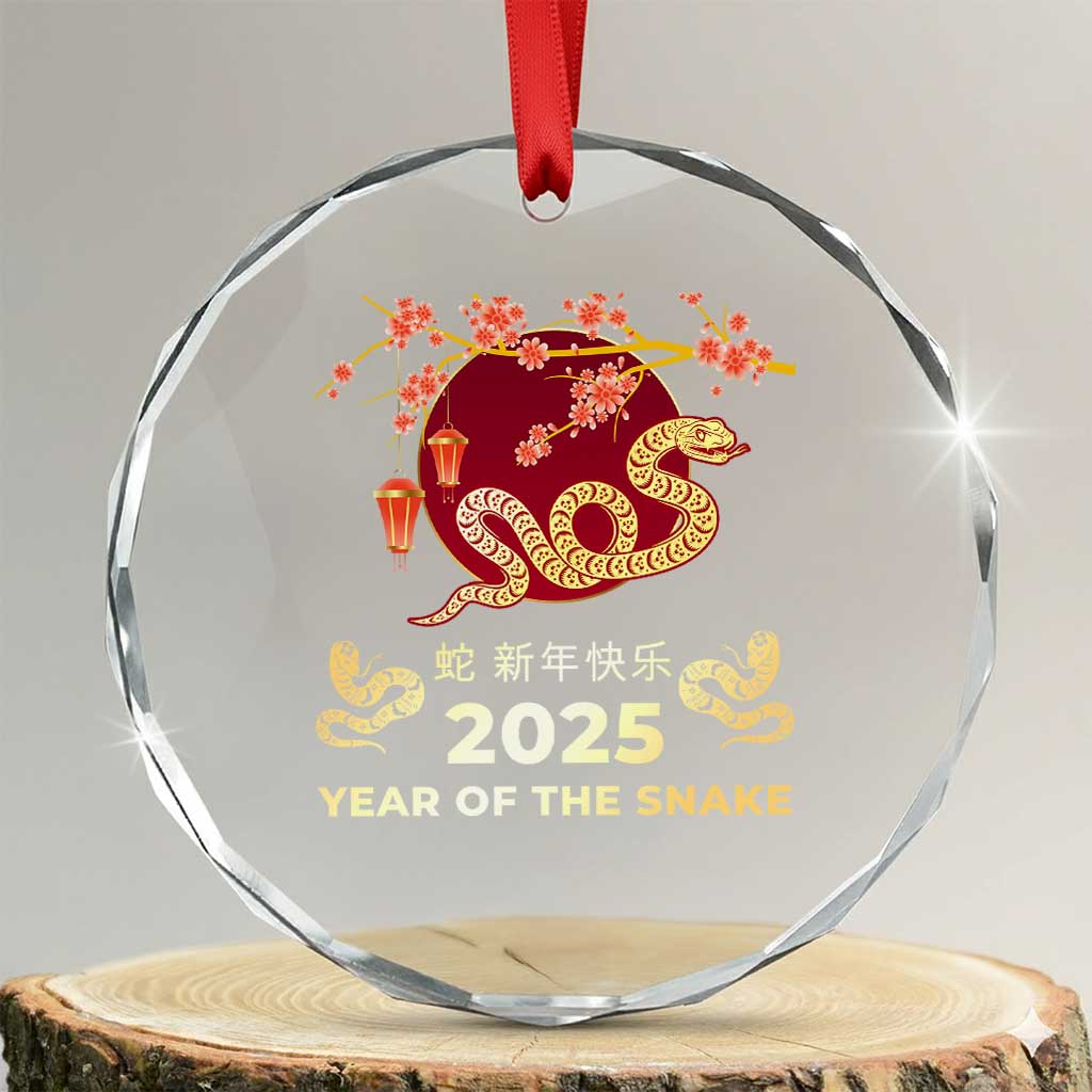 Chinese Lunar New Year 2025 Year Of The Snake Crystal Glass Ornament Cherry Blossom TS11 Transparent Glass 3'' Circle Print Your Wear