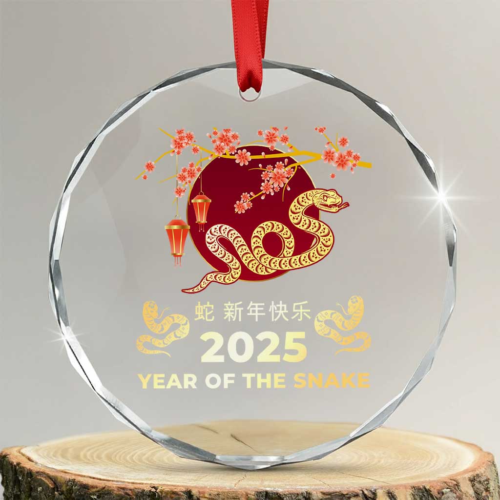 Chinese Lunar New Year 2025 Year Of The Snake Crystal Glass Ornament Cherry Blossom - Print Your Wear