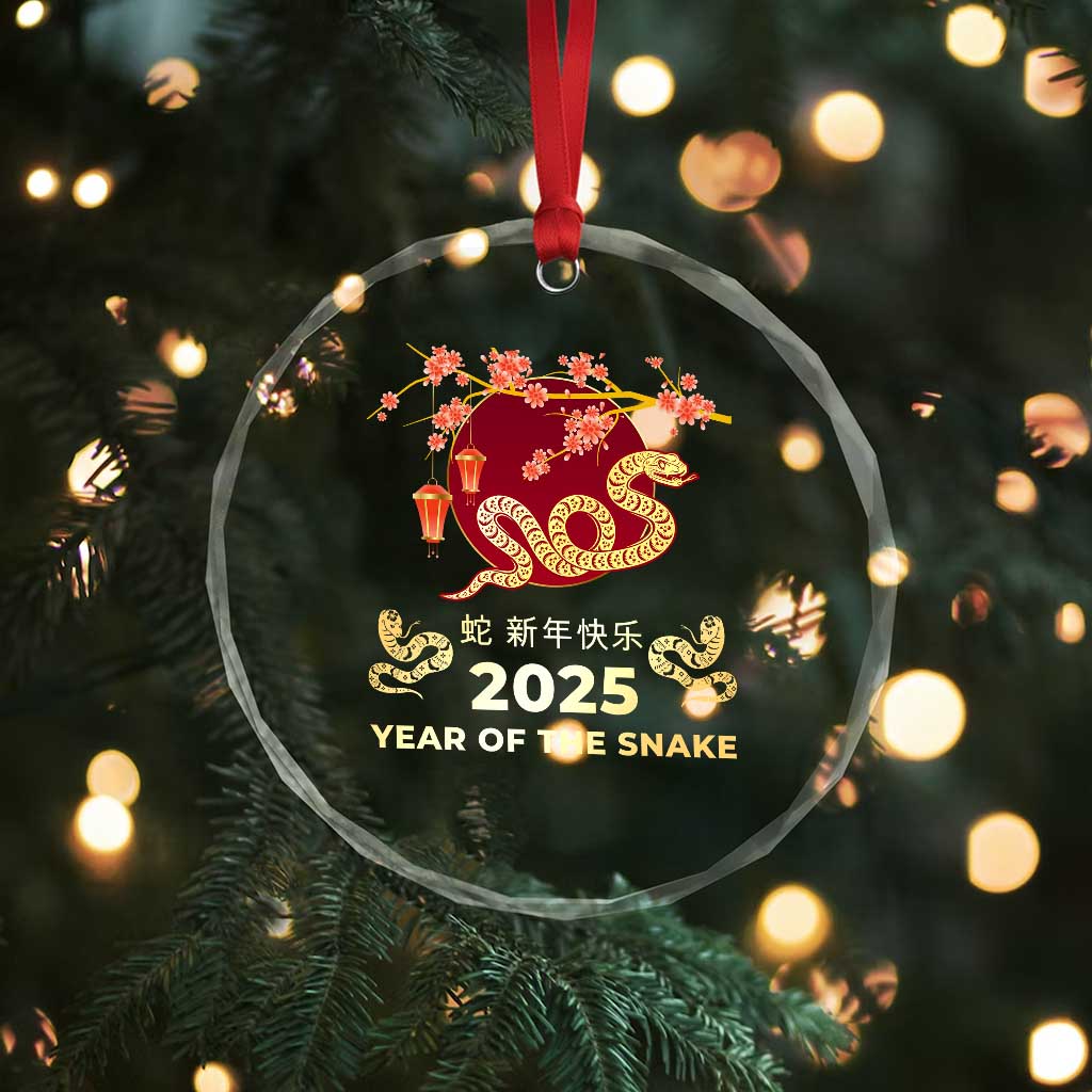 Chinese Lunar New Year 2025 Year Of The Snake Crystal Glass Ornament Cherry Blossom TS11 Print Your Wear
