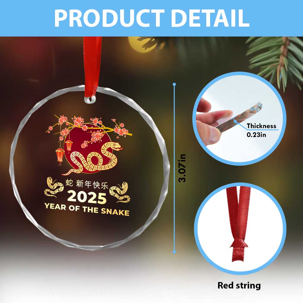 Chinese Lunar New Year 2025 Year Of The Snake Crystal Glass Ornament Cherry Blossom TS11 Print Your Wear