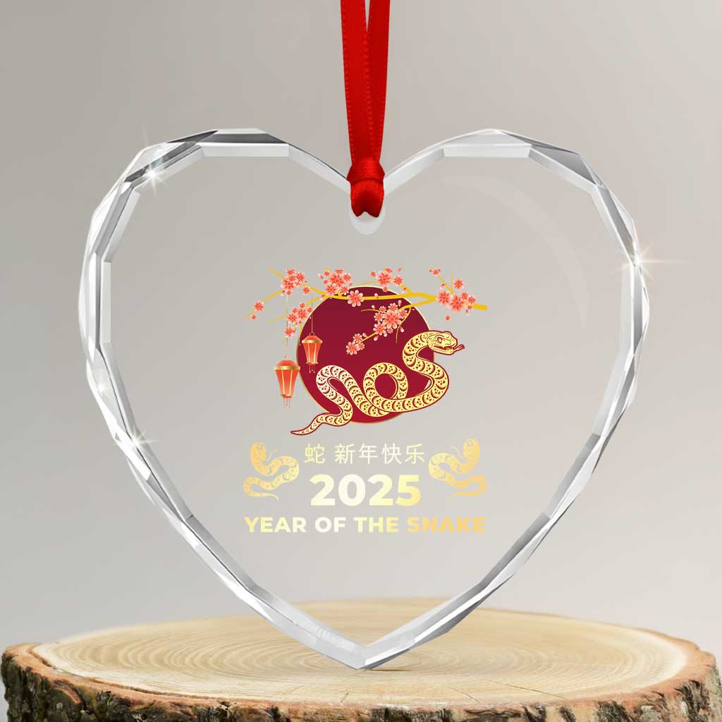 Chinese Lunar New Year 2025 Year Of The Snake Heart Crystal Glass Ornament Cherry Blossom TS11 Transparent Glass 3'' Heart Print Your Wear