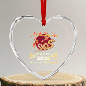 Chinese Lunar New Year 2025 Year Of The Snake Heart Crystal Glass Ornament Cherry Blossom TS11 Transparent Glass 3'' Heart Print Your Wear