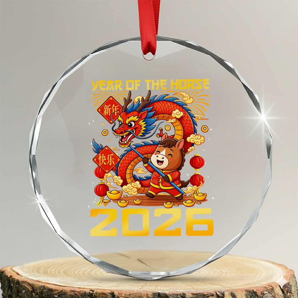 Chinese New Year 2026 Crystal Glass Ornament LYE Year of The Horse TS10 Transparent Glass 3'' Circle Print Your Wear