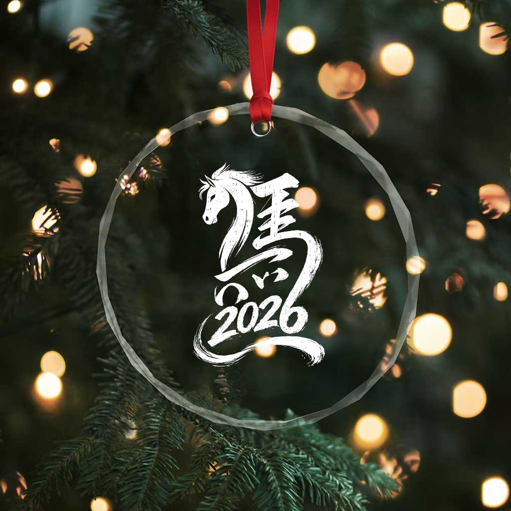 Chinese New Year 2026 Crystal Glass Ornament Year of The Horse Chinese Calligraphy Art TS11 Print Your Wear