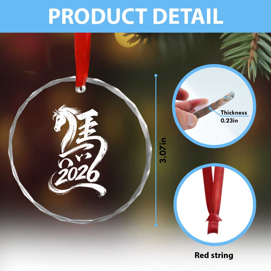 Chinese New Year 2026 Crystal Glass Ornament Year of The Horse Chinese Calligraphy Art TS11 Print Your Wear