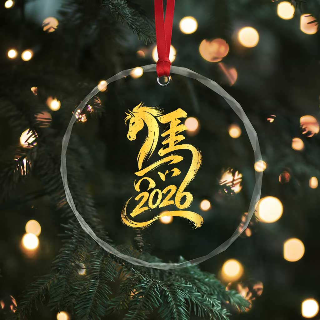 Chinese New Year 2026 Crystal Glass Ornament Year of The Horse Gold Calligraphy Art TS11 Print Your Wear