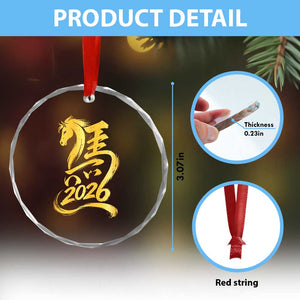 Chinese New Year 2026 Crystal Glass Ornament Year of The Horse Gold Calligraphy Art TS11 Print Your Wear