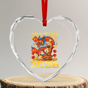 Chinese New Year 2026 Heart Crystal Glass Ornament LYE Year of The Horse TS10 Transparent Glass 3'' Heart Print Your Wear