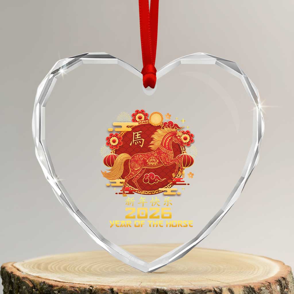 Chinese New Year 2026 Heart Crystal Glass Ornament Year of The Horse TS10 Transparent Glass 3'' Heart Print Your Wear