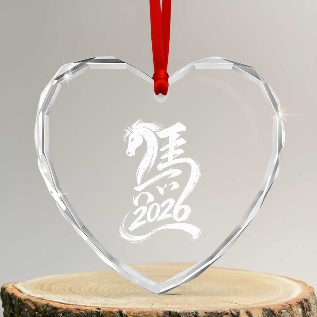 Chinese New Year 2026 Heart Crystal Glass Ornament Year of The Horse Chinese Calligraphy Art TS11 Transparent Glass 3'' Heart Print Your Wear